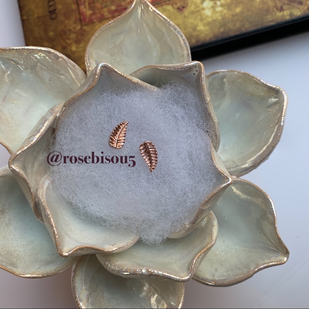 🌿🆕 Boho Rose Gold Palm Frond Studs - Picture 7 of 7